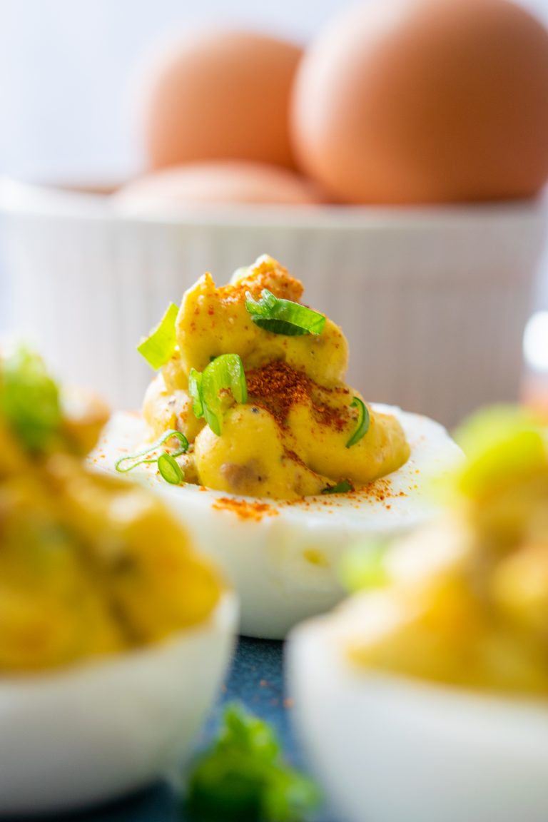 Jerk Deviled Eggs Kisses for Breakfast